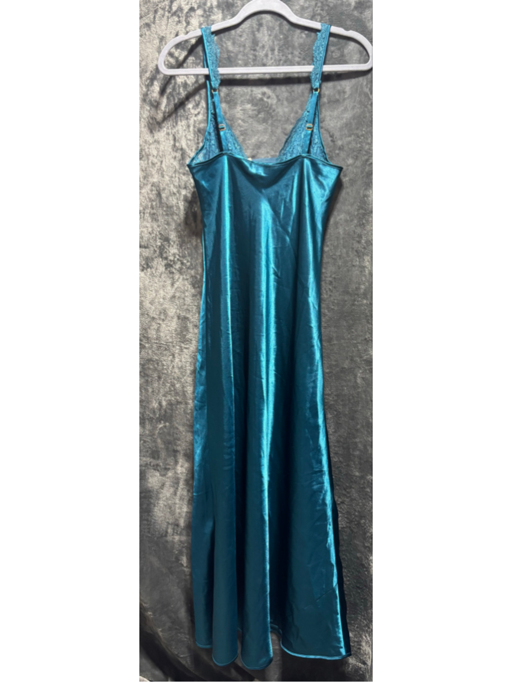 VTG Victoria's Secret Gold Label Teal Satin Lace Maxi Slip Dress Nightgown M EUC - Picture 2 of 14
